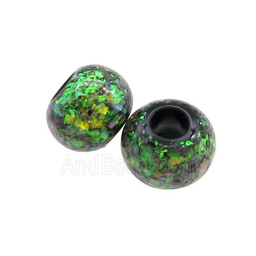 Black Resin Rondelle Beads Pave Green Fire Opal Large Hole Smooth