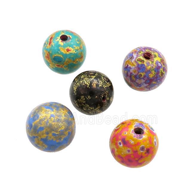 Wood Beads Painted Smooth Round Mixed Color