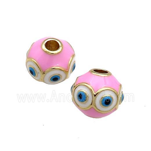 Copper Round Beads Pink Enamel Evil Eye 18K Gold Plated