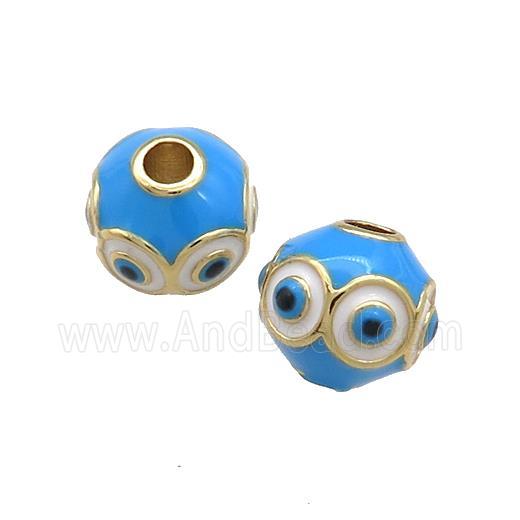 Copper Round Beads Blue Enamel Evil Eye 18K Gold Plated