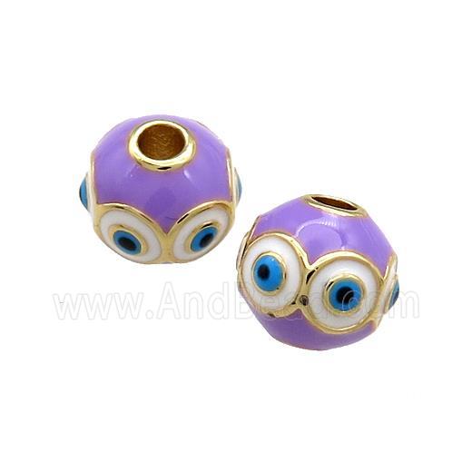 Copper Round Beads Purple Enamel Evil Eye 18K Gold Plated