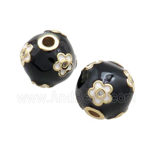 Copper Round Beads Pave Zircon Black Enamel 18K Gold Plated