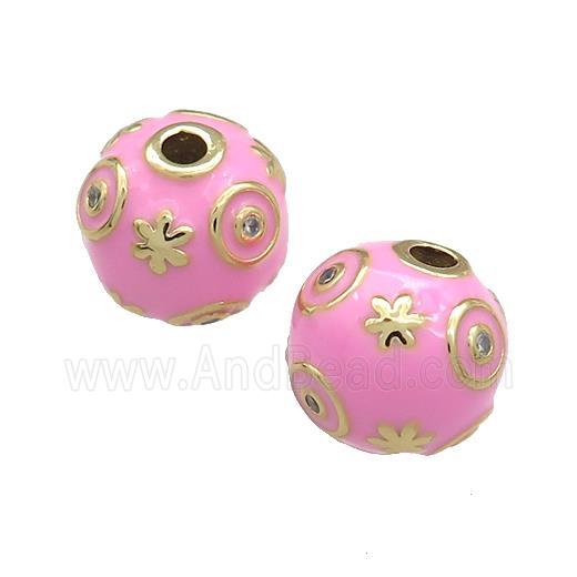 Copper Round Beads Pave Zircon Pink Enamel 18K Gold Plated