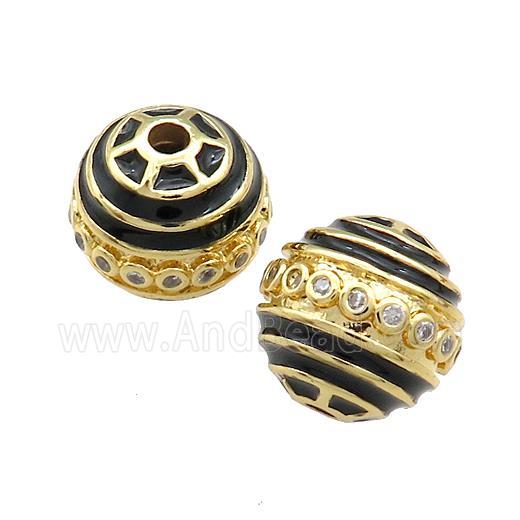 Copper Round Beads Pave Zircon Black Enamel 18K Gold Plated