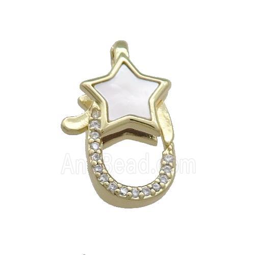 Copper Lobster Clasp Pave Shell Zircon Star 18K Gold Plated