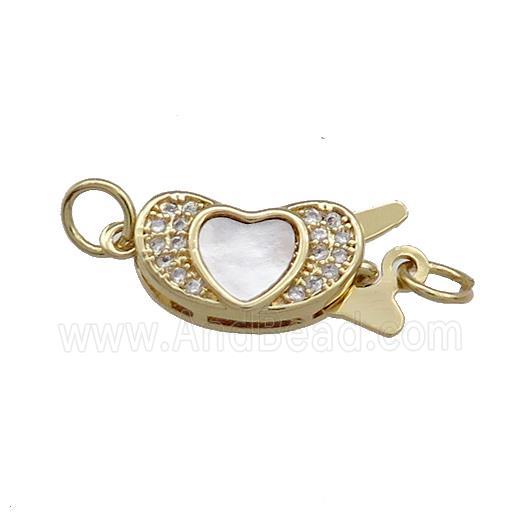 Copper Slider Clasp Pave Shell Zircon Heart 18K Gold Plated