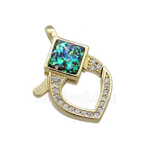 Copper Lobster Clasp Pave Fire Opal Zircon 18K Gold