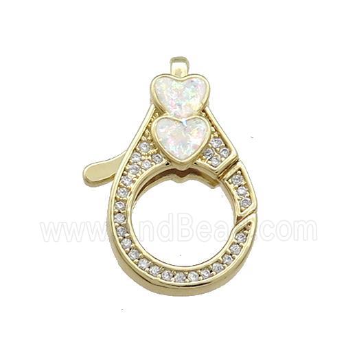 Copper Lobster Clasp Pave Fire Opal Zircon Heart 18K Gold
