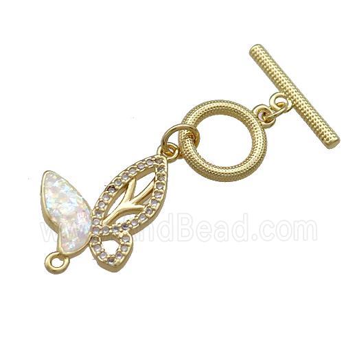 Copper Toggle Clasp Pave Fire Opal Zircon Butterfly 18K Gold