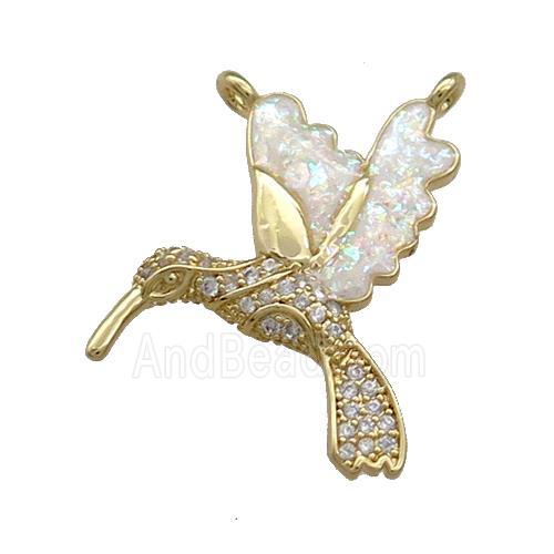 Copper Hummingbirds Charms Pendant Pave Fire Opal Zircon 2loops 18K Gold