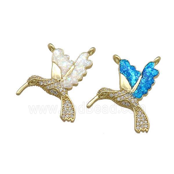 Copper Hummingbirds Charms Pendant Pave Fire Opal Zircon 2loops 18K Gold Mixed