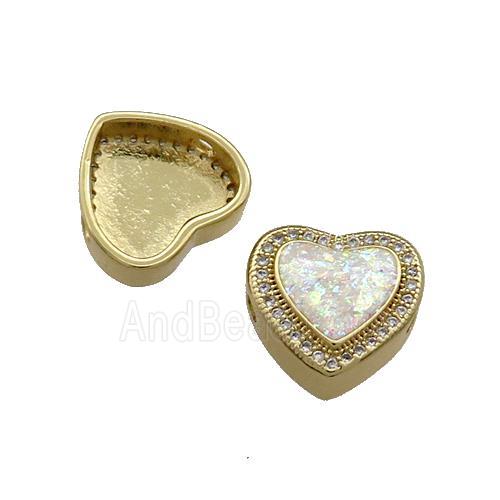 Copper Heart Beads Pave White Fire Opal Zircon 18K Gold