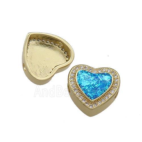 Copper Heart Beads Pave Blue Fire Opal Zircon 18K Gold
