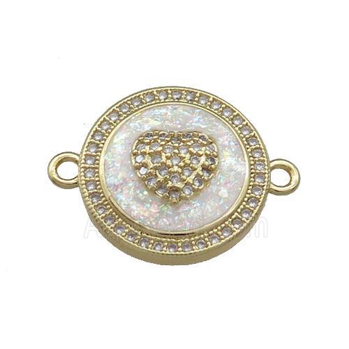 Copper Circle Connector Pave Fire Opal Zircon Heart 18K Gold