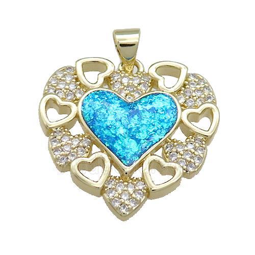 Copper Heart Pendant Pave Fire Opal Zircon 18K Gold