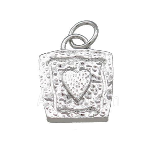 Copper Square Heart Pendant Platinum Plated