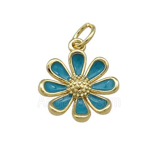 Copper Daisy Pendant Flower Teal Enamel Gold Plated