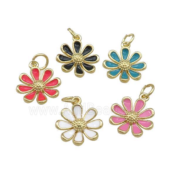 Copper Daisy Pendant Flower Enamel Gold Plated Mixed