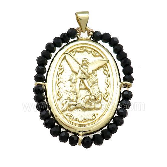 Fairy Charms Copper Oval Pendant With Black Crystal Glass Wire Wrapped Gold Plated