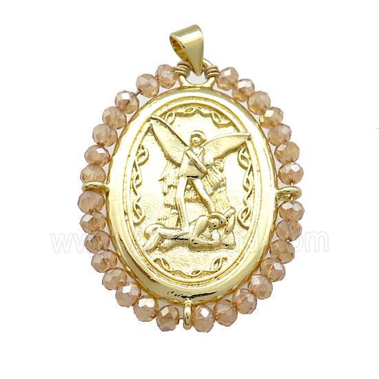 Fairy Charms Copper Oval Pendant With Champagne Crystal Glass Wire Wrapped Gold Plated