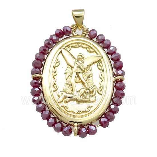 Fairy Charms Copper Oval Pendant With Crystal Glass Wire Wrapped Gold Plated