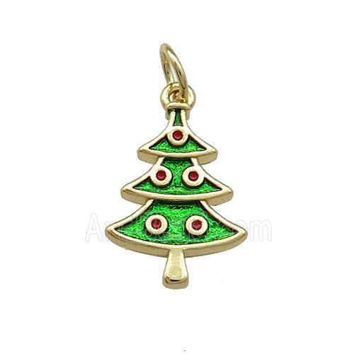 Christmas Tree Charms Copper Pendant Green Painted Gold Plated