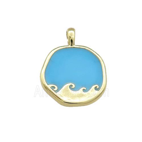 Copper Circle Pendant Surf Blue Enamel Gold Plated
