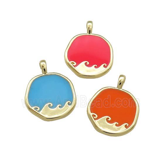 Copper Circle Pendant Surf Enamel Gold Plated Mixed