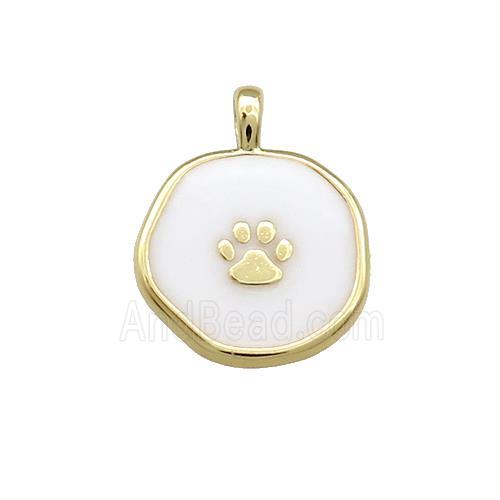 Copper Circle Pendant Paw White Enamel Gold Plated