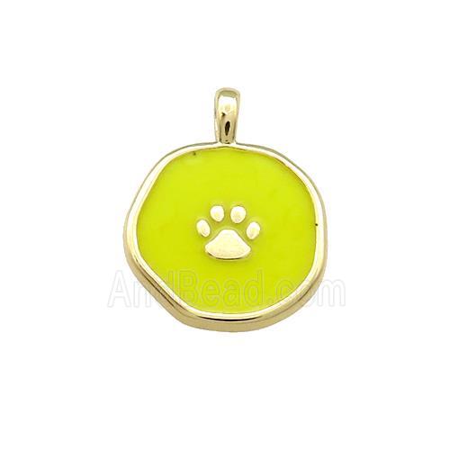 Copper Circle Pendant Paw Yellow Enamel Gold Plated