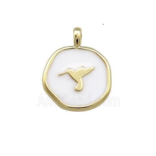 Copper Circle Pendant Hummerbirds White Enamel Gold Plated