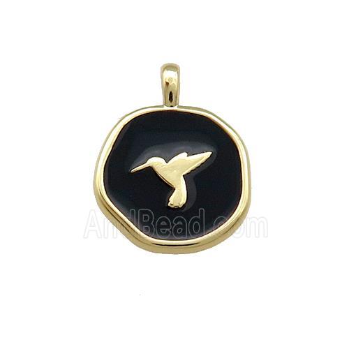 Copper Circle Pendant Hummerbirds Black Enamel Gold Plated