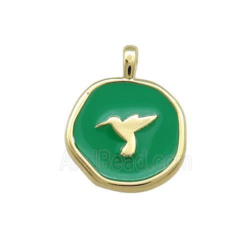 Copper Circle Pendant Hummerbirds Green Enamel Gold Plated