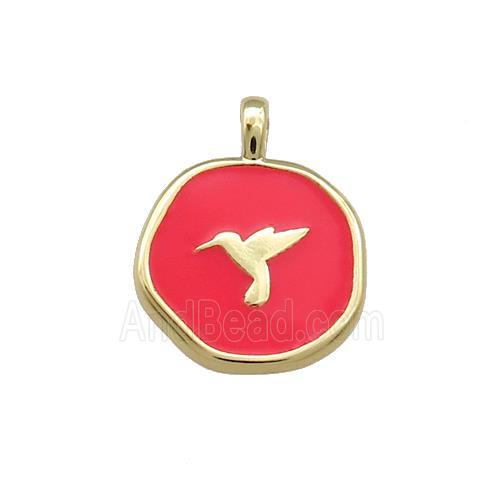 Copper Circle Pendant Hummerbirds Red Enamel Gold Plated