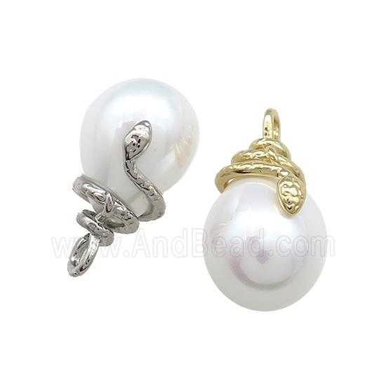 Copper Snake Pendant Pave Pearlized Shell Mixed