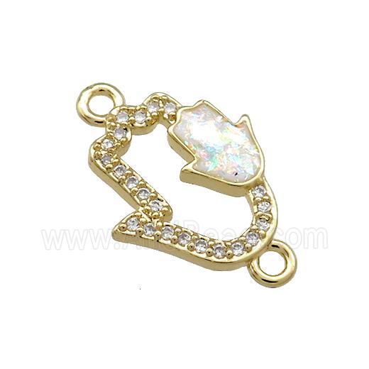 Copper Hamsahand Connector Pave White Fire Opal Zircon 18K Gold Plated
