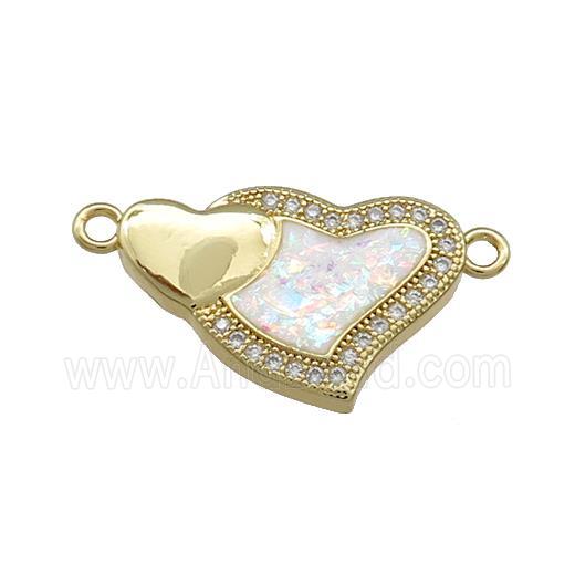 Copper Heart Connector Pave White Fire Opal Zircon 18K Gold Plated