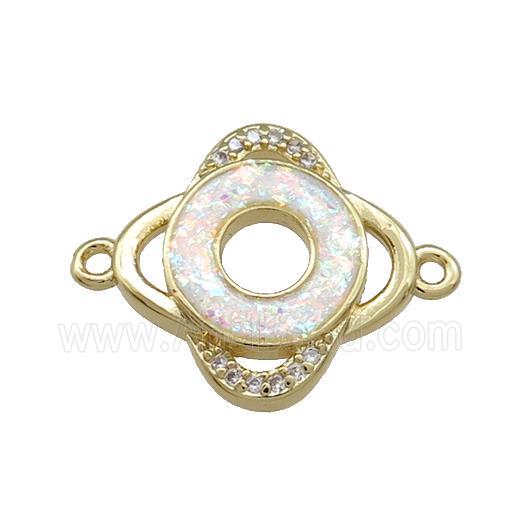 Copper Clover Connector Pave White Fire Opal Zircon Circle 18K Gold Plated