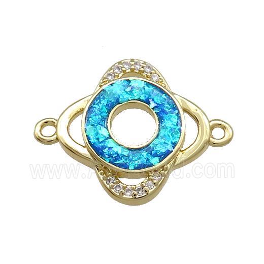 Copper Clover Connector Pave Blue Fire Opal Zircon Circle 18K Gold Plated