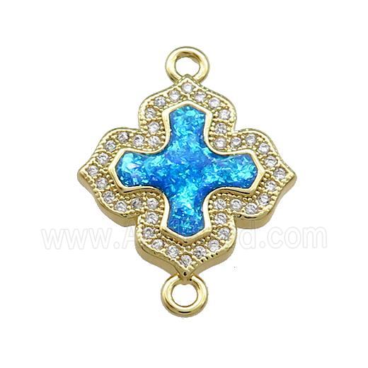Copper Cross Connector Pave Blue Fire Opal Zircon 18K Gold Plated