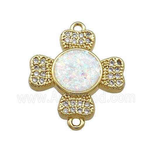 Copper Cross Connector Pave White Fire Opal Zircon Heart 18K Gold Plated