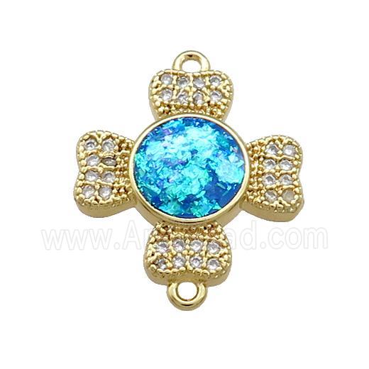Copper Cross Connector Pave Blue Fire Opal Zircon 18K Gold Plated