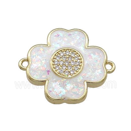 Copper Clover Connector Pave White Fire Opal Zircon 18K Gold Plated