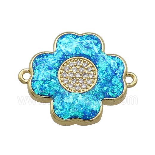 Copper Clover Connector Pave Blue Fire Opal Zircon 18K Gold Plated