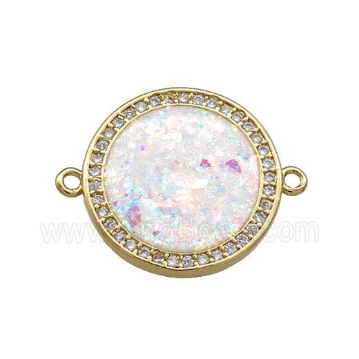 Copper Circle Connector Pave White Fire Opal Zircon 18K Gold Plated