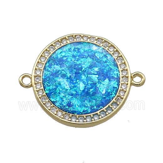 Copper Circle Connector Pave Blue Fire Opal Zircon 18K Gold Plated