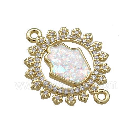 Copper Circle Connector Pave White Fire Opal Zircon Hamsahand 18K Gold Plated