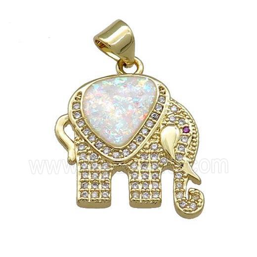 Elephant Charms Copper Pendant Pave White Fire Opal Zircon 18K Gold Plated