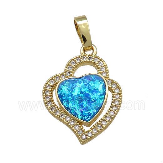 Copper Heart Pendant Pave Blue Fire Opal Zircon 18K Gold Plated