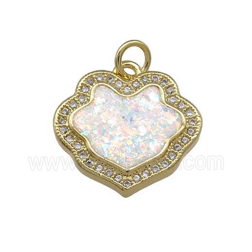 Copper Flower Pendant Pave White Fire Opal Zircon 18K Gold Plated